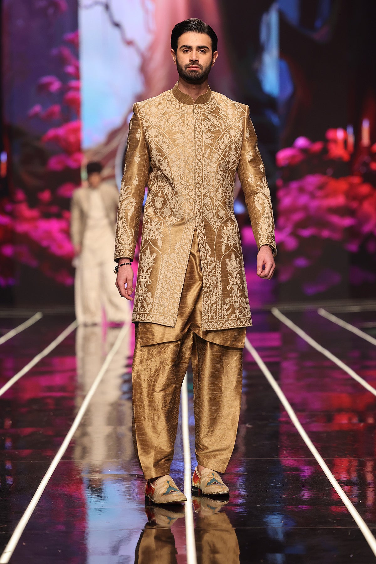Gold Embroidered Brocade Groom Sherwani (2-Piece) - Image 1