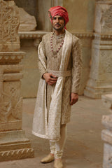Gold Brocade Cotton Silk Sherwani (3-Piece) - Image 2