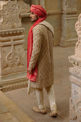 Gold Brocade Cotton Silk Sherwani (3-Piece) - Image 5
