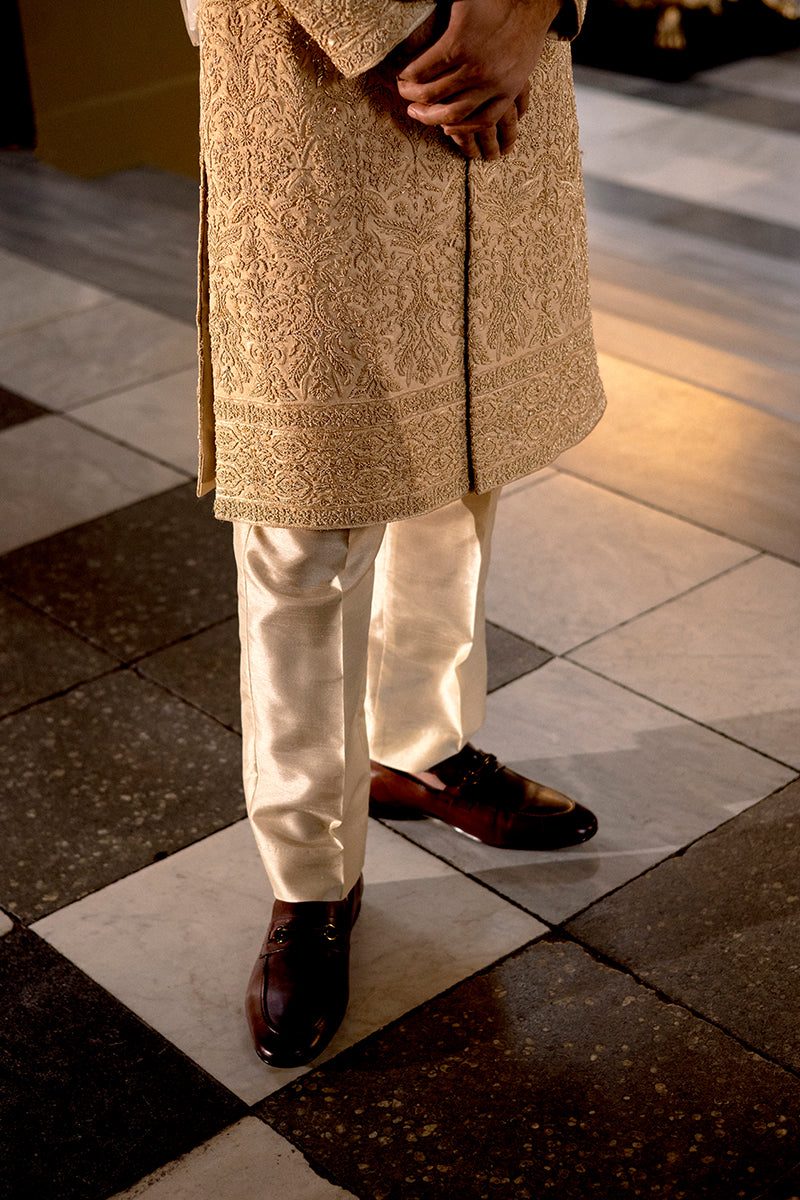 Gold Adda Work Self Jamawar Sherwani (2-Piece) - Image 4