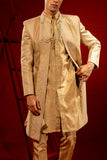 Light Gold Self-Thread Embroidered Jamawar Sherwani (3-Piece) - Image 7