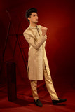 Light Gold Embroidered Jamawar Groom Sherwani (3-Piece) - Image 6