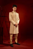 Light Gold Embroidered Jamawar Groom Sherwani (3-Piece) - Image 8