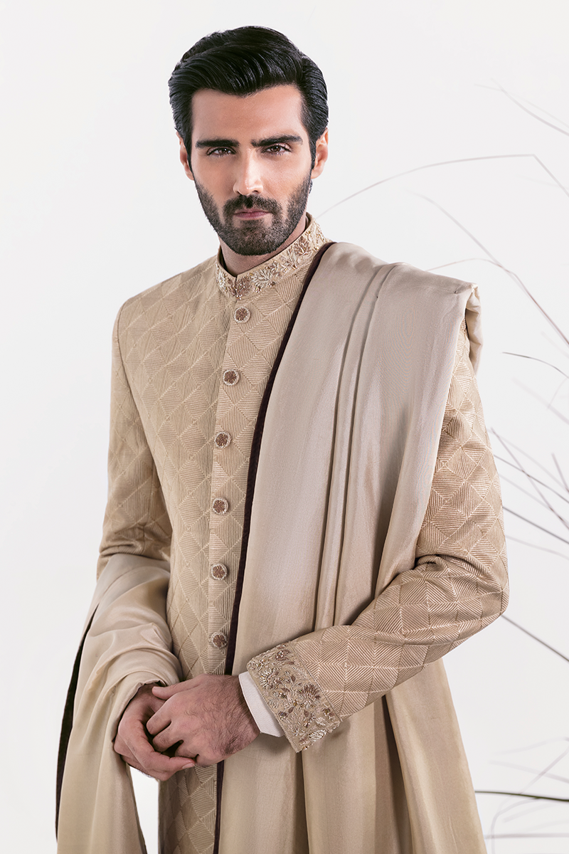 Gold Gradient Raw Silk Shawl (1-Pc) - Image 1