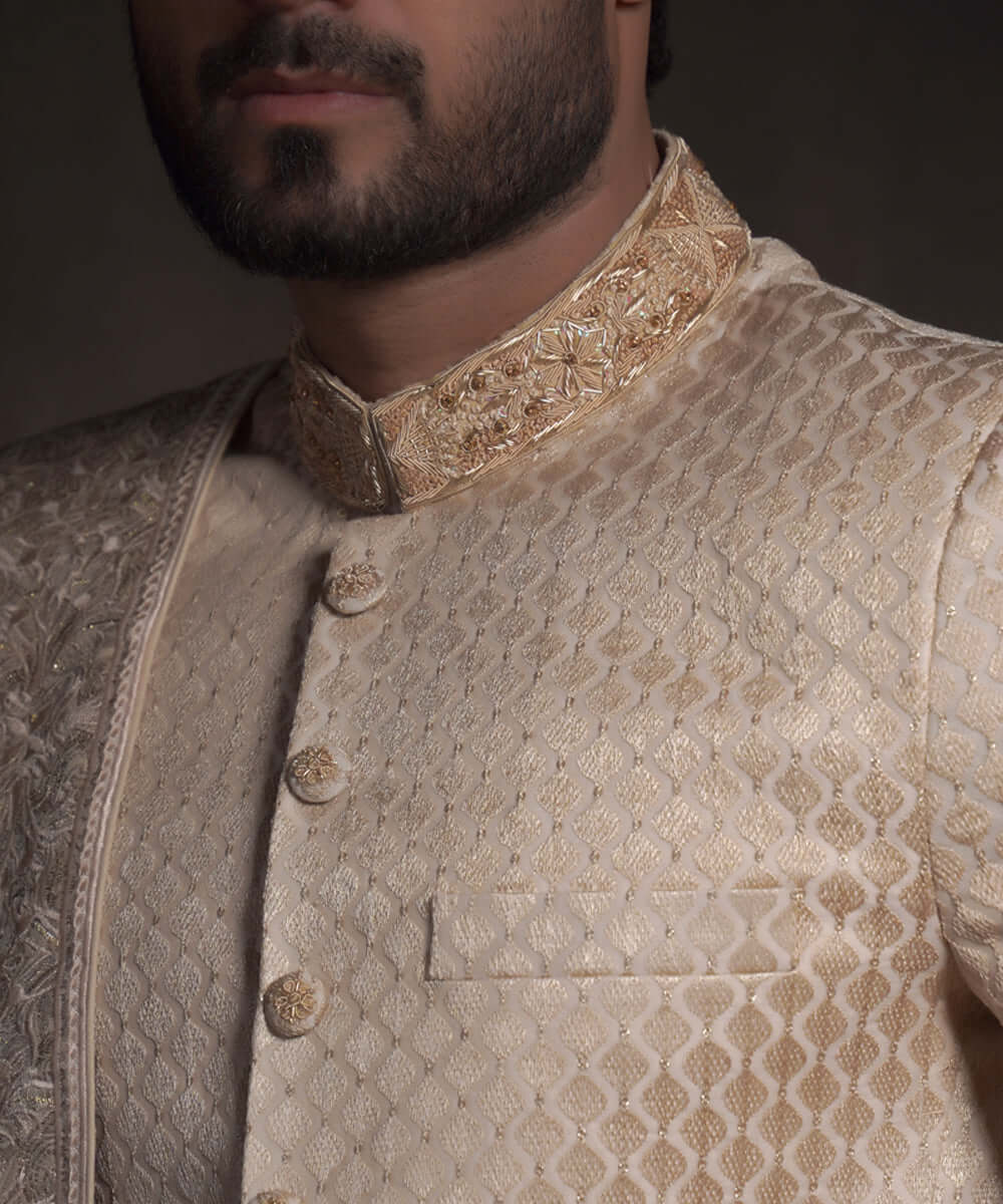 Gold Zardozi Raw Silk Sherwani (3-Piece) - Image 2