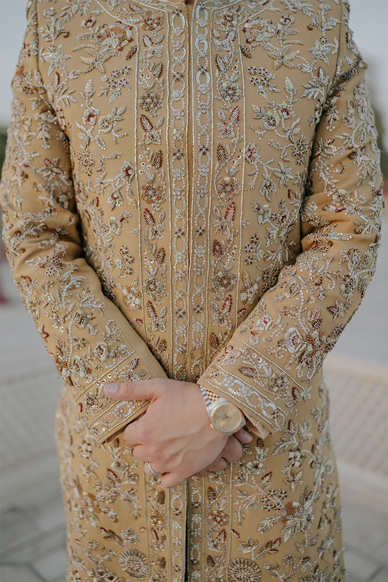 Gold Adda Work Serona Groom Sherwani (2-Piece) - Image 4