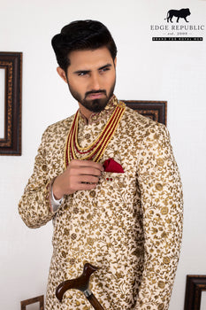 Copper Gold Embroidered Silk-Blend Sherwani (2-Piece) - Image 1
