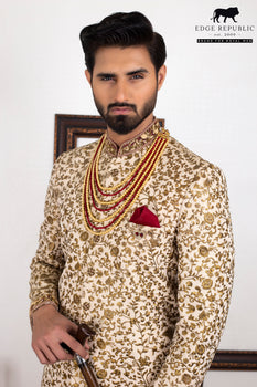 Copper Gold Embroidered Silk-Blend Sherwani (2-Piece) - Image 2