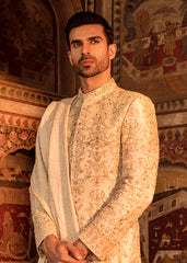 Gold Hand-Embroidered Silk-Blend Sherwani (3-Piece) - Image 3