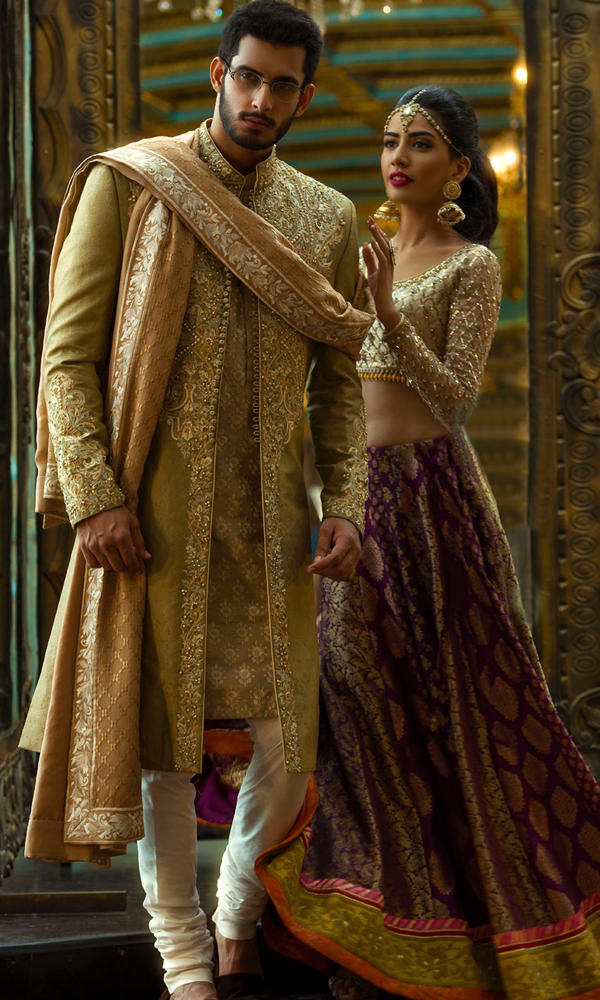 Olive Gold Embroidered Silk-Blend Sherwani (3-Piece) - Image 2