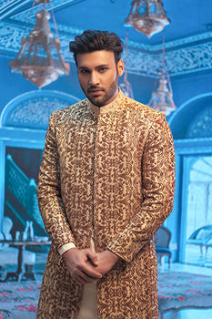 Rose Gold Hand-Embroidered Silk-Blend Sherwani (2-Piece) - Image 1