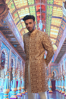 Rose Gold Hand-Embroidered Silk-Blend Sherwani (2-Piece) - Image 2