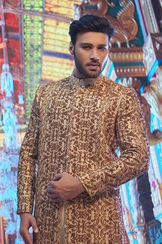 Rose Gold Hand-Embroidered Silk-Blend Sherwani (2-Piece) - Image 3
