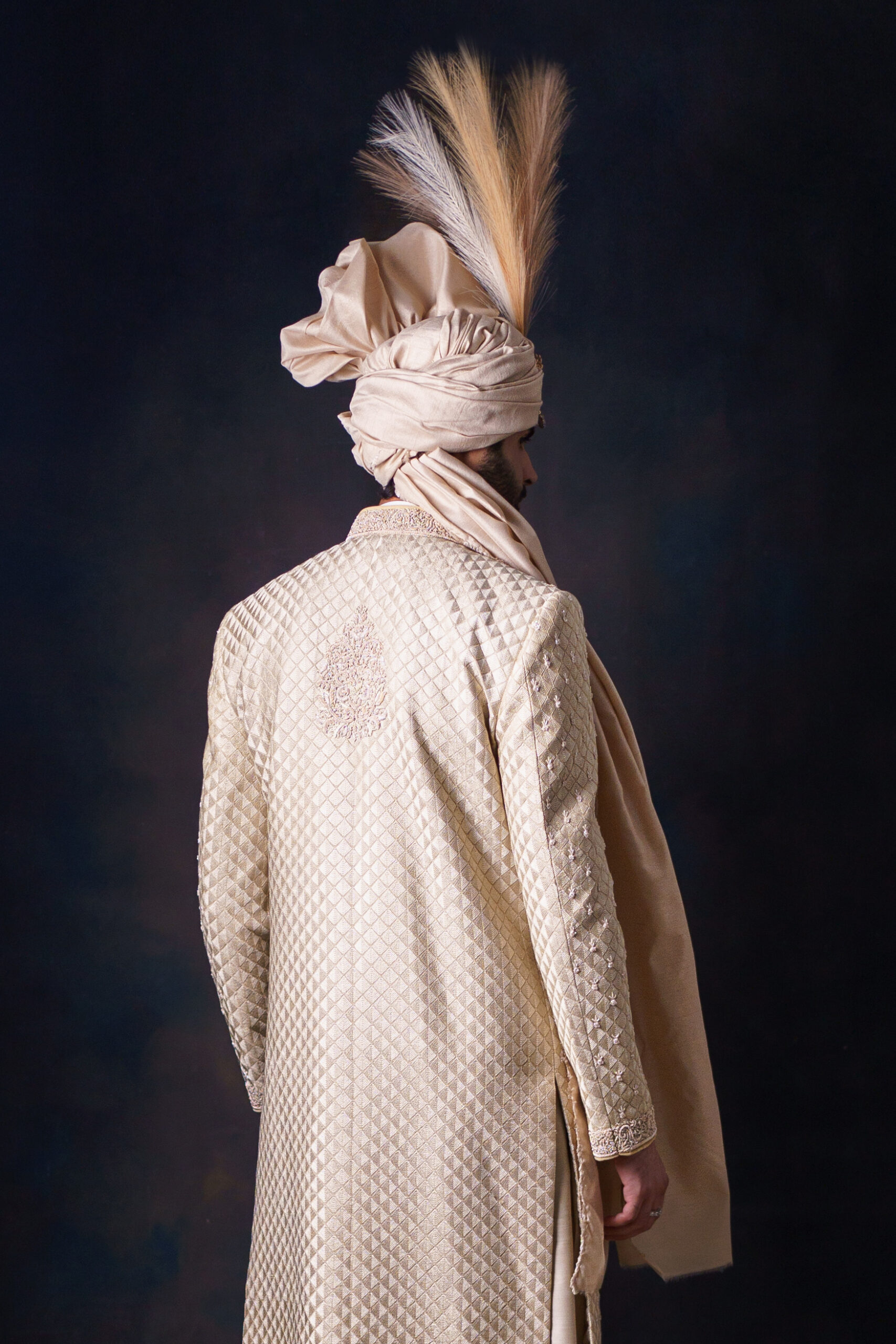 Light Gold Hand-Embroidered Silk-Blend Sherwani (3-Piece) - Image 4