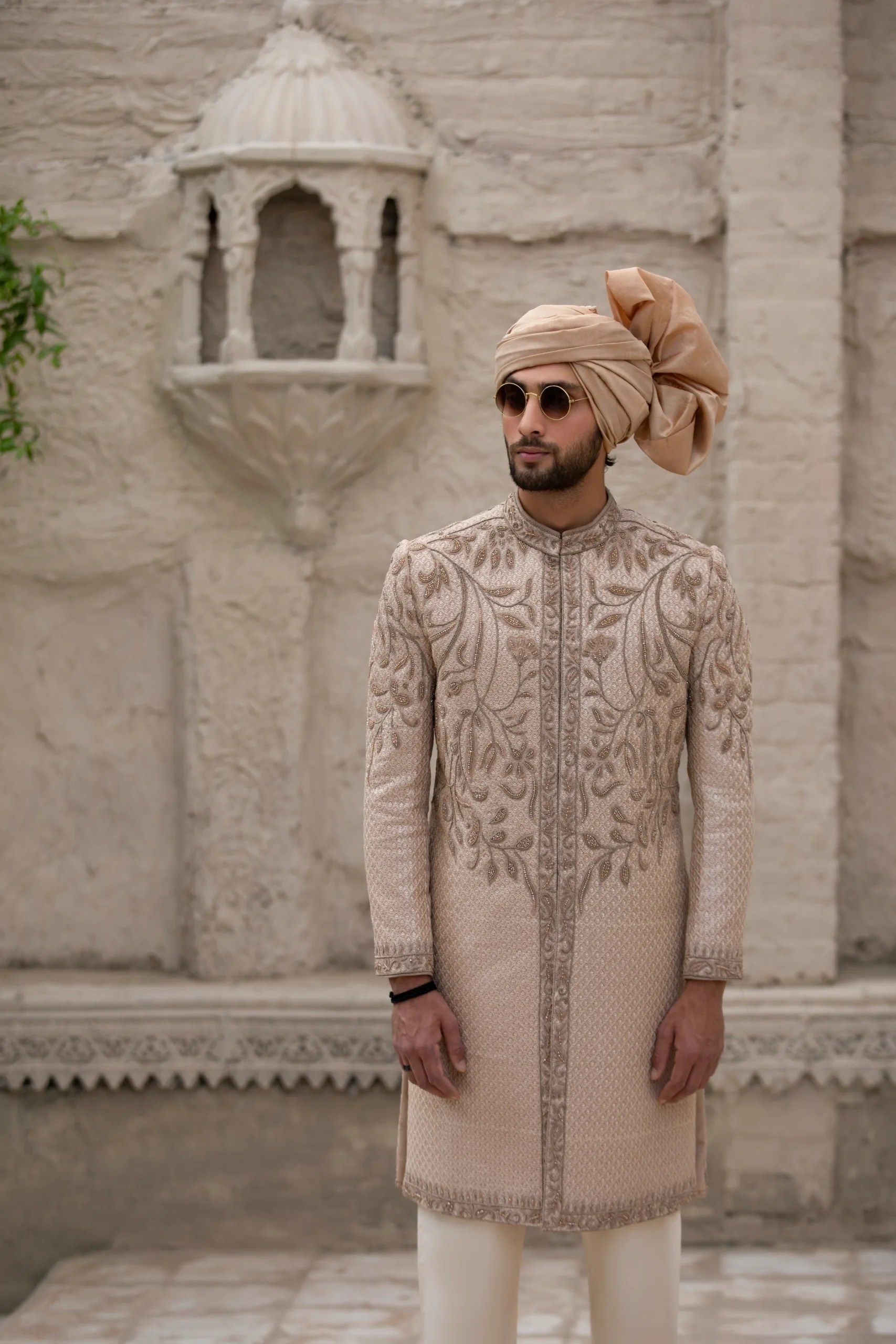 Rose Gold Embroidered Silk Blend Sherwani (3-Piece) - Image 1