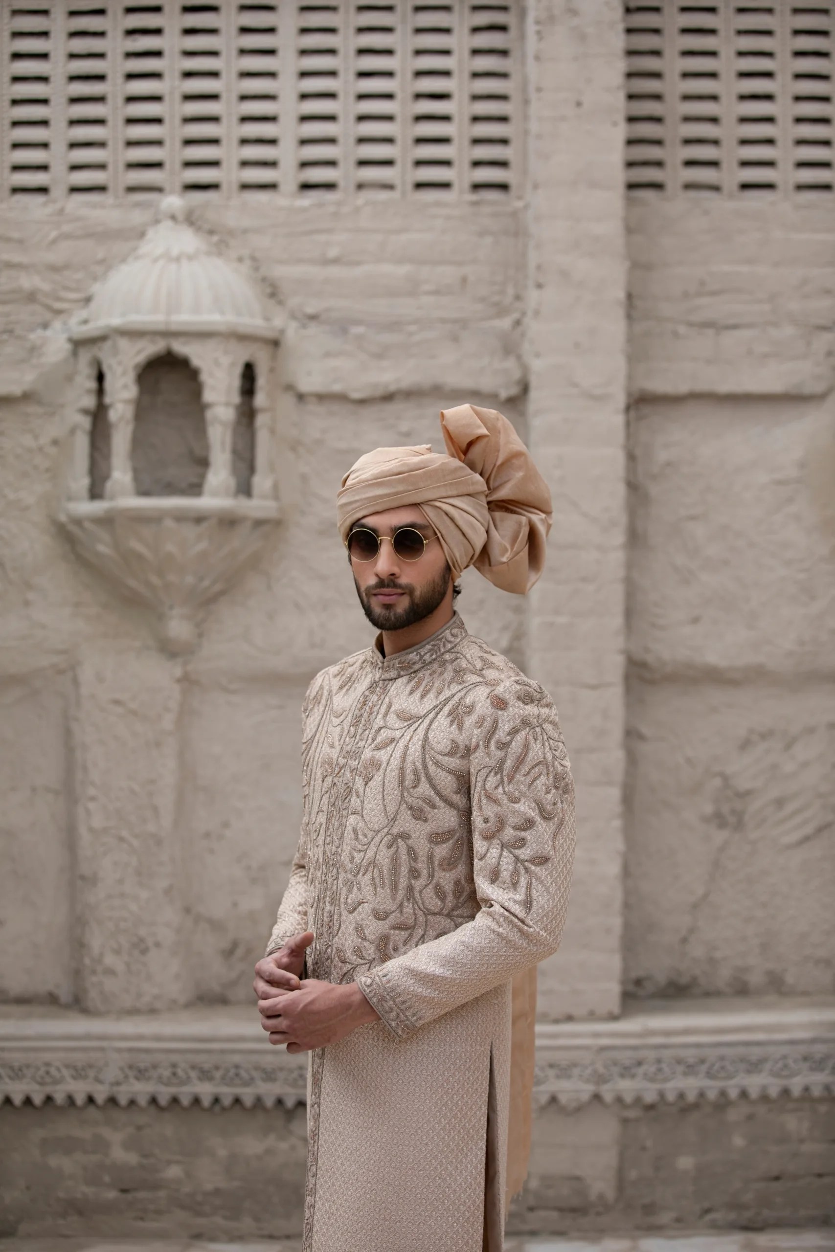 Rose Gold Embroidered Silk Blend Sherwani (3-Piece) - Image 2
