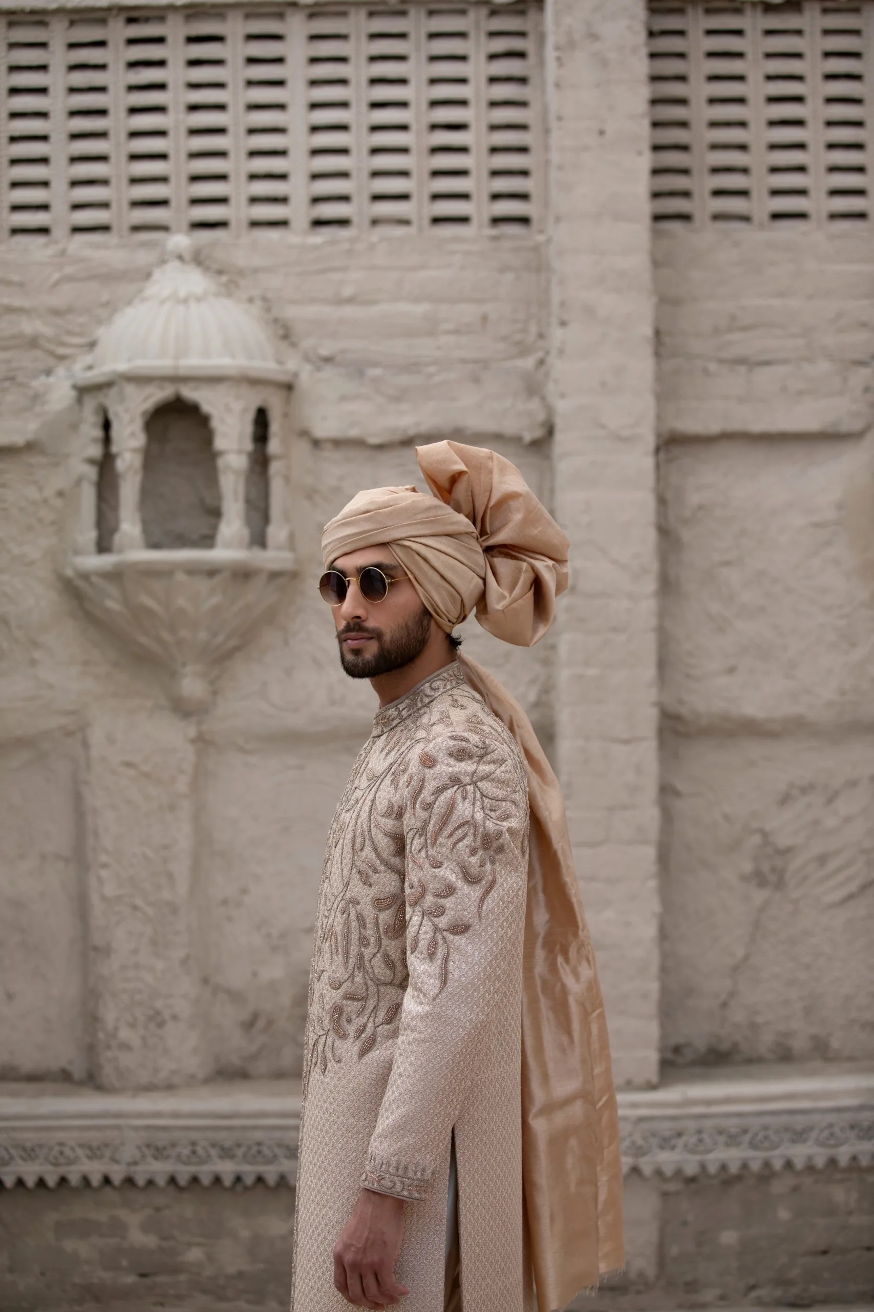 Rose Gold Embroidered Silk Blend Sherwani (3-Piece) - Image 5