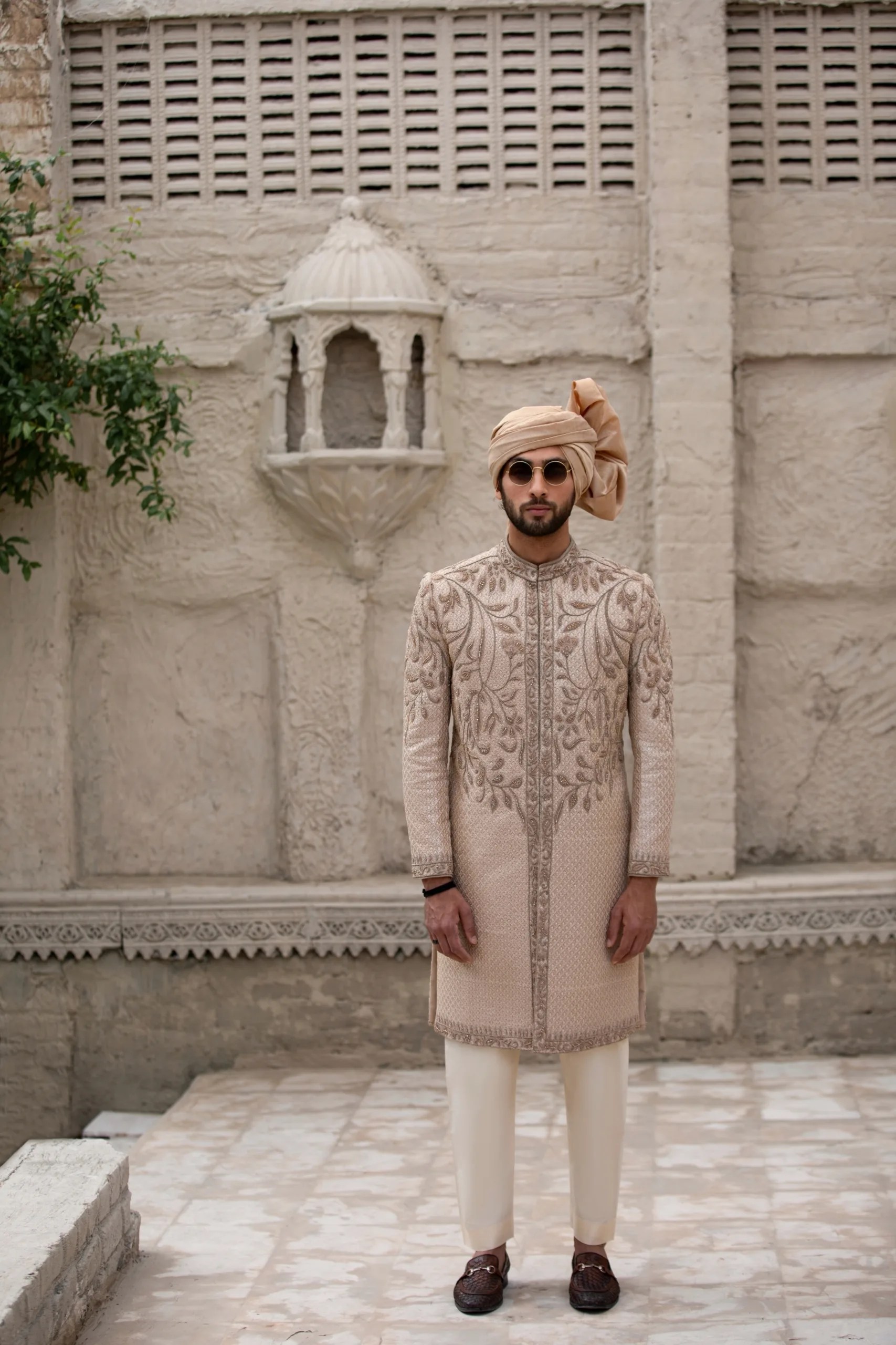 Rose Gold Embroidered Silk Blend Sherwani (3-Piece) - Image 6