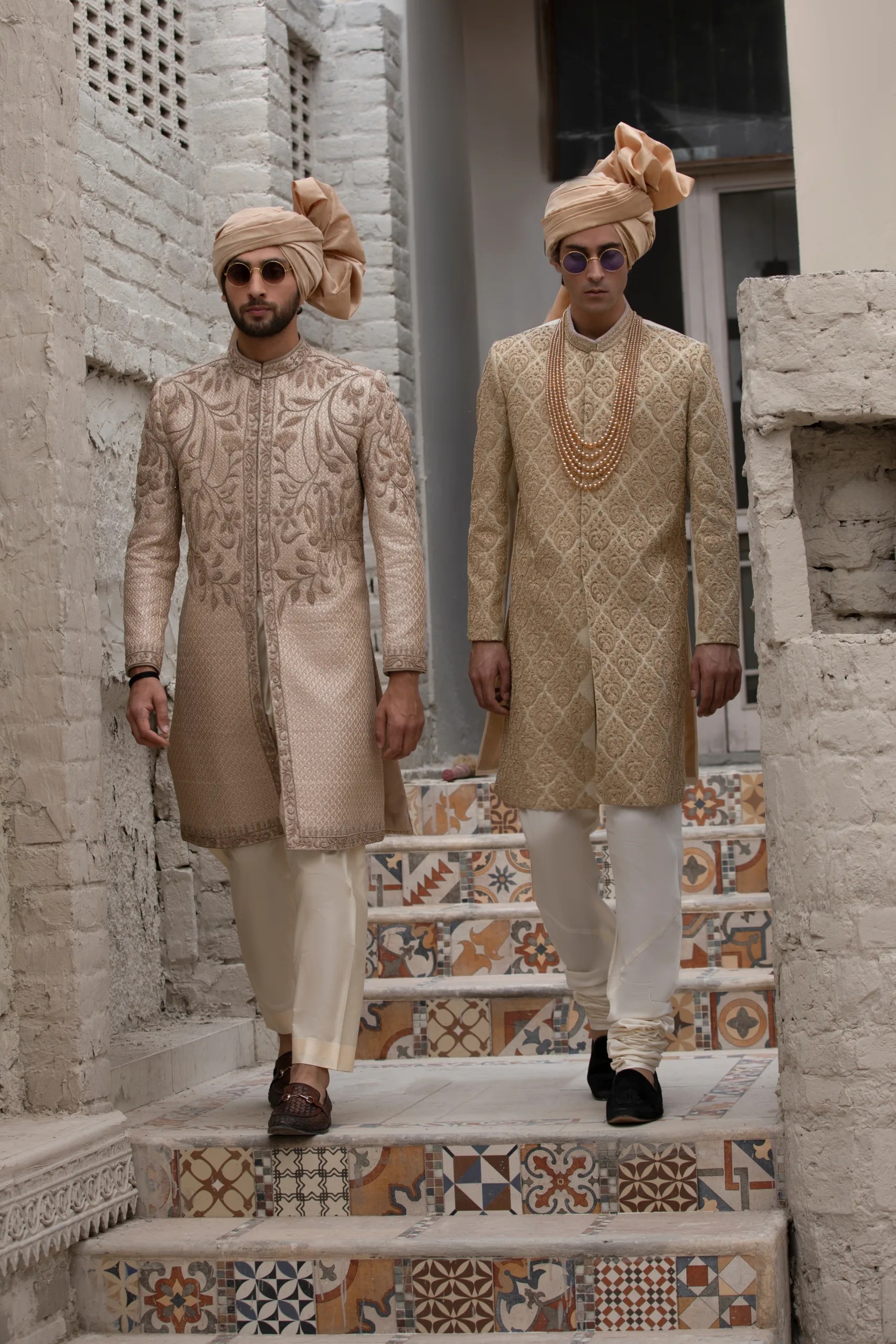 Rose Gold Embroidered Silk Blend Sherwani (3-Piece) - Image 7