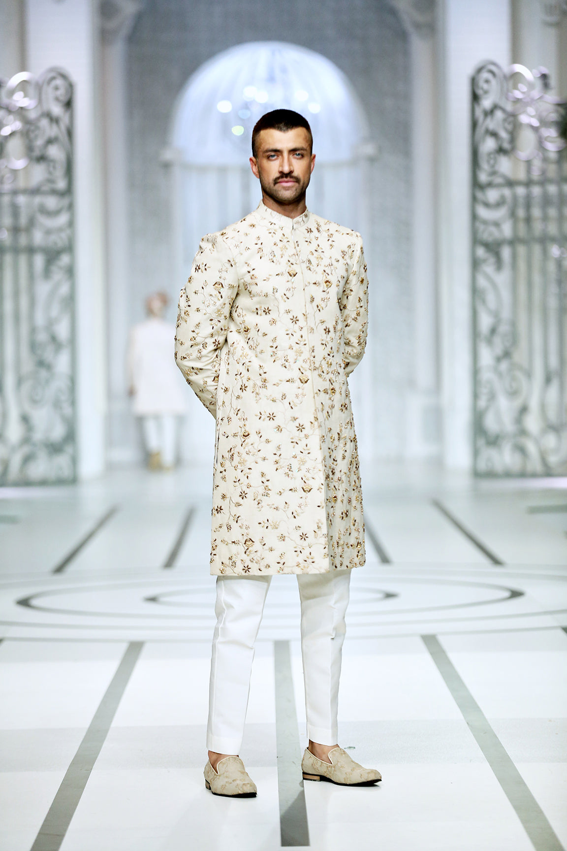 Pure Gold Embroidered Silk-Blend Sherwani (2-Piece) - Image 2