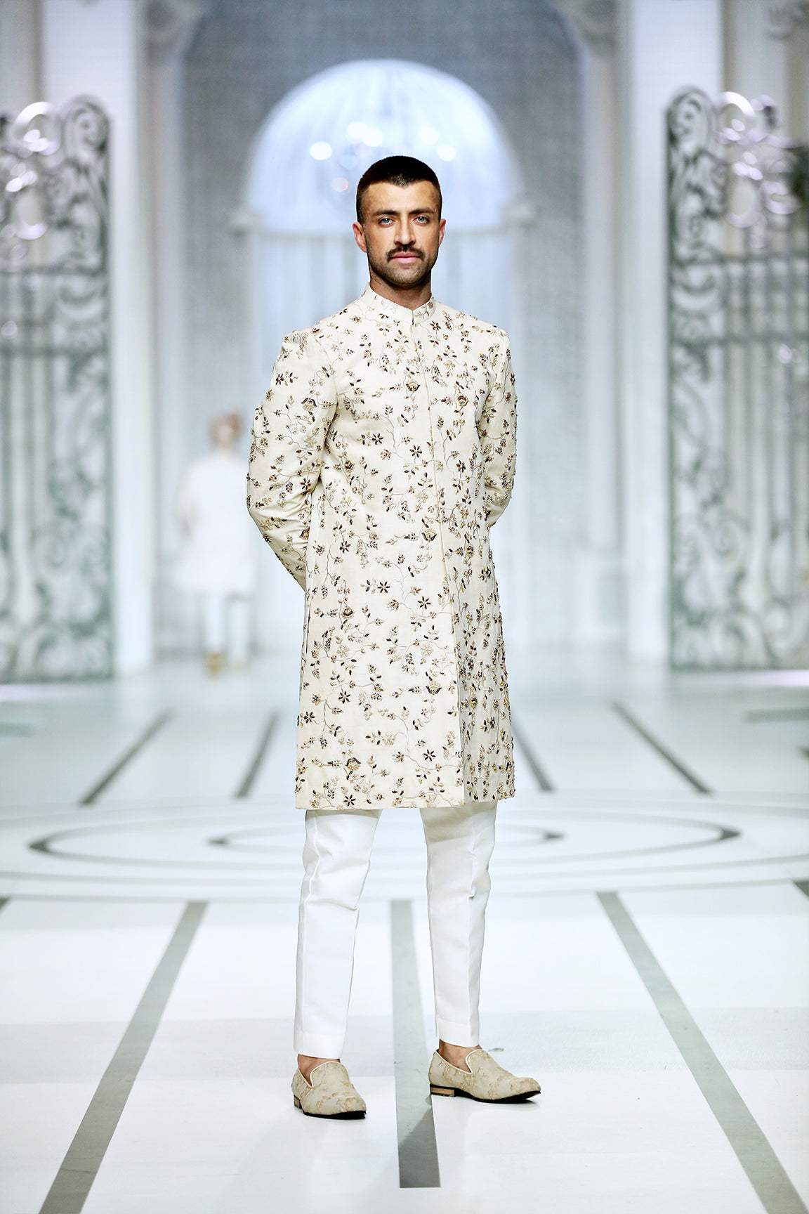 Pure Gold Embroidered Silk-Blend Sherwani (2-Piece) - Image 4