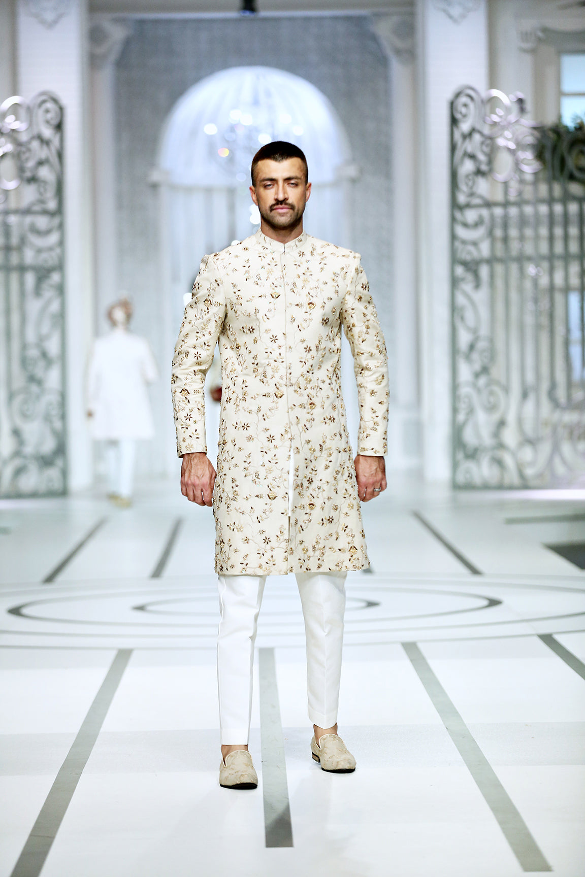 Pure Gold Embroidered Silk-Blend Sherwani (2-Piece) - Image 5