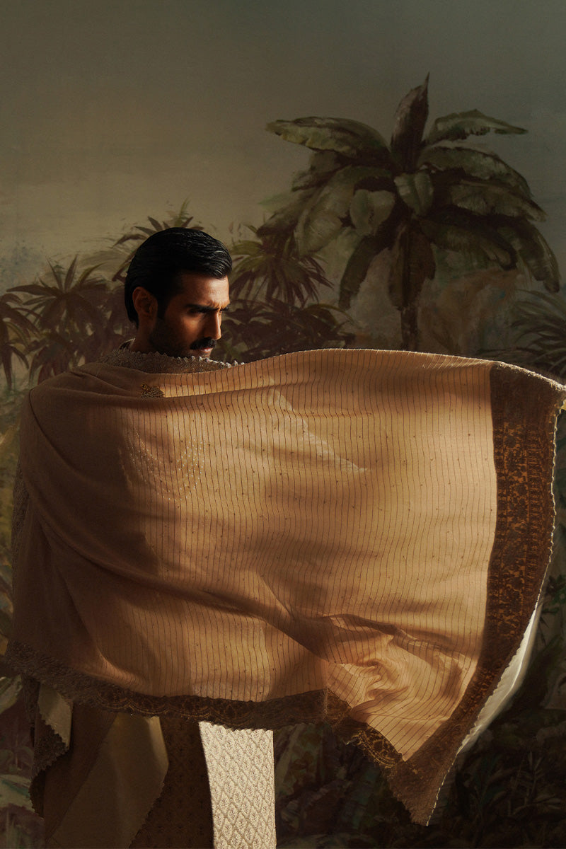 Champagne Gold Tilla Embroidered Silk Blend Groom Sherwani (3-Piece) - Image 4