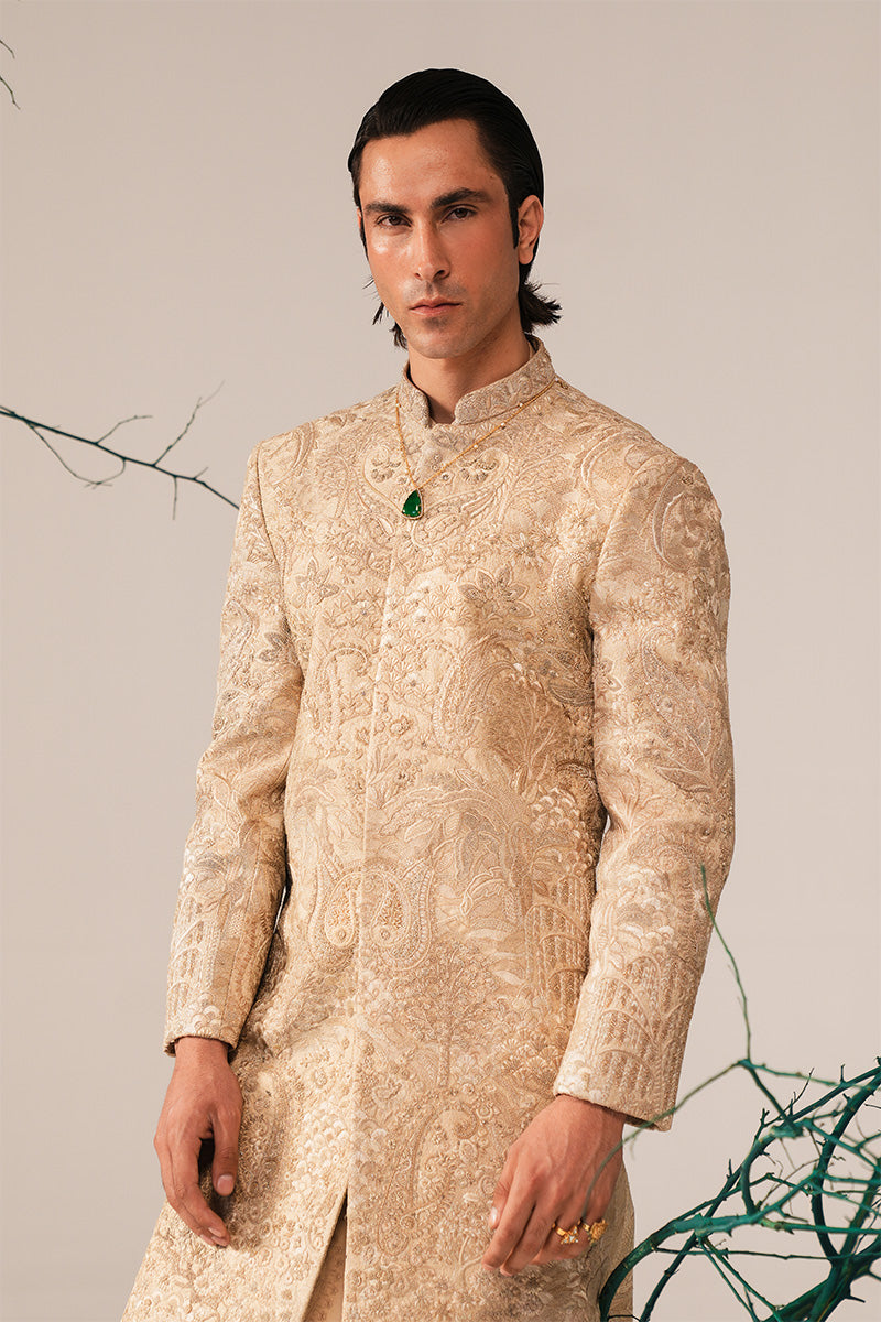 Gold Zardozi Hand-Embroidered Silk-Blend Sherwani (2-Piece) - Image 7