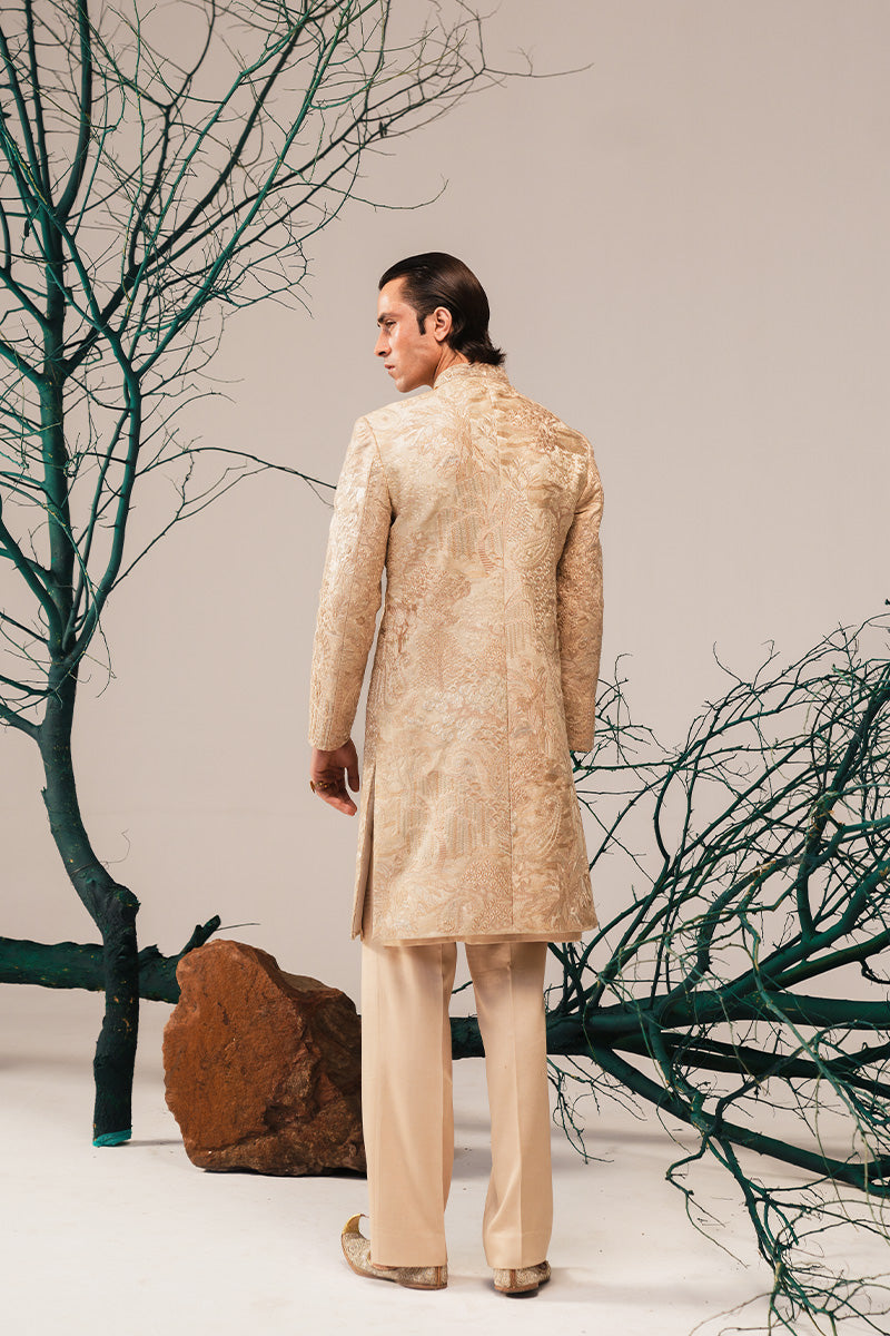 Gold Zardozi Hand-Embroidered Silk-Blend Sherwani (2-Piece) - Image 9