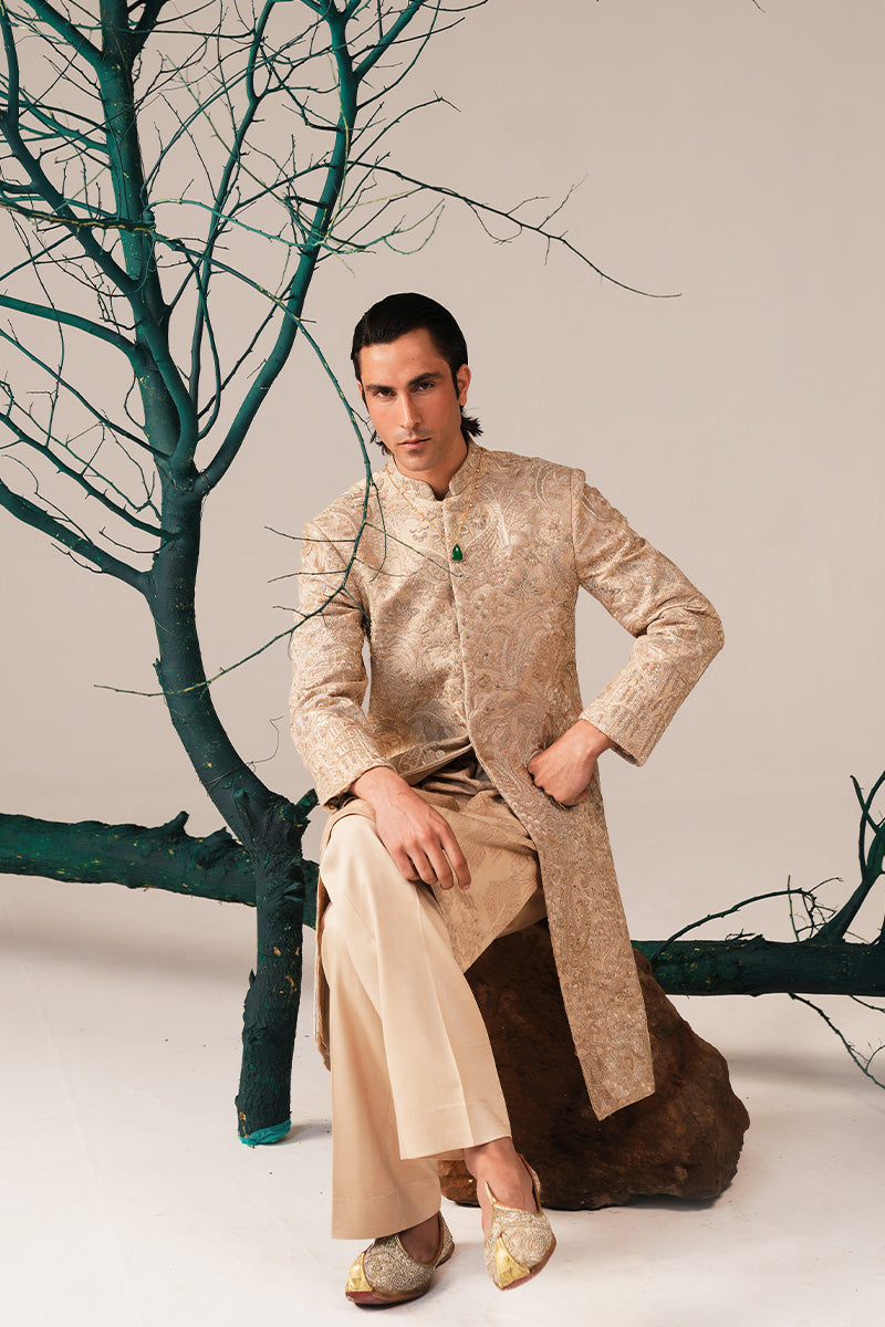 Gold Hand-Embroidered Silk-Blend Sherwani (2-Piece) - Image 14