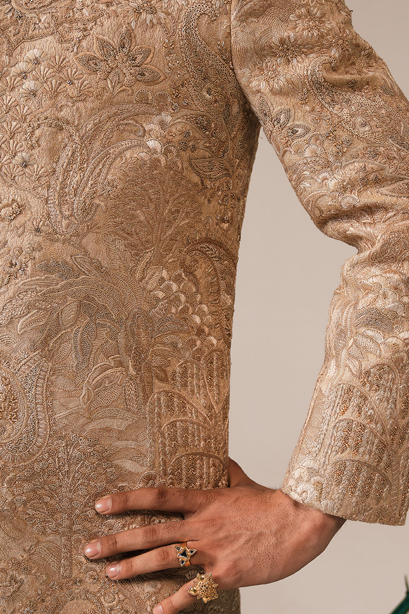 Gold Hand-Embroidered Silk-Blend Sherwani (2-Piece) - Image 8