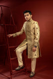 Golden Silk Sherwani with Copper Dapka Embroidery (3-Piece) - Image 2