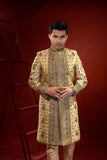 Golden Silk Sherwani with Copper Dapka Embroidery (3-Piece) - Image 5