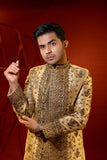 Golden Silk Sherwani with Copper Dapka Embroidery (3-Piece) - Image 7