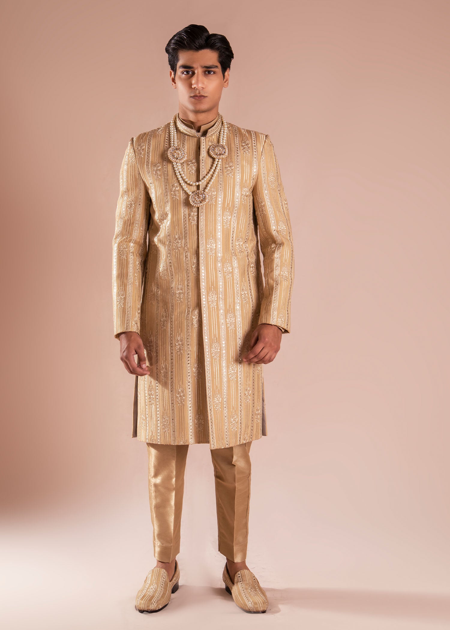 Golden Embroidered Silk Sherwani (3-Piece) - Image 6