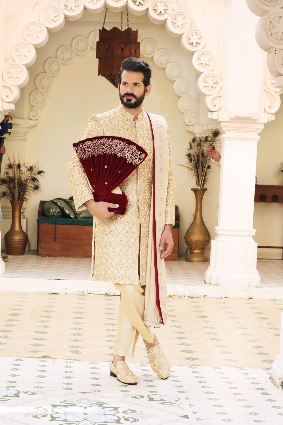 Gold Kora Dabka Silk Sherwani (3-Piece) - Image 1