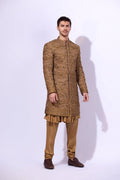 Antique Gold Zardozi Silk Groom Sherwani (4-Piece) - Image 13