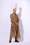 Antique Gold Zardozi Silk Groom Sherwani (4-Piece) - Image 14