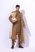 Antique Gold Zardozi Silk Groom Sherwani (4-Piece) - Image 4