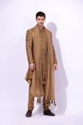 Antique Gold Zardozi Silk Groom Sherwani (4-Piece) - Image 5