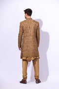 Antique Gold Zardozi Silk Groom Sherwani (4-Piece) - Image 6