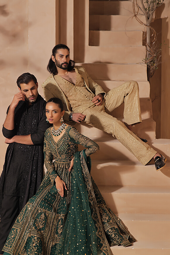 Royal Gold Embroidered Raw Silk Sherwani (3-Piece) - Image 10