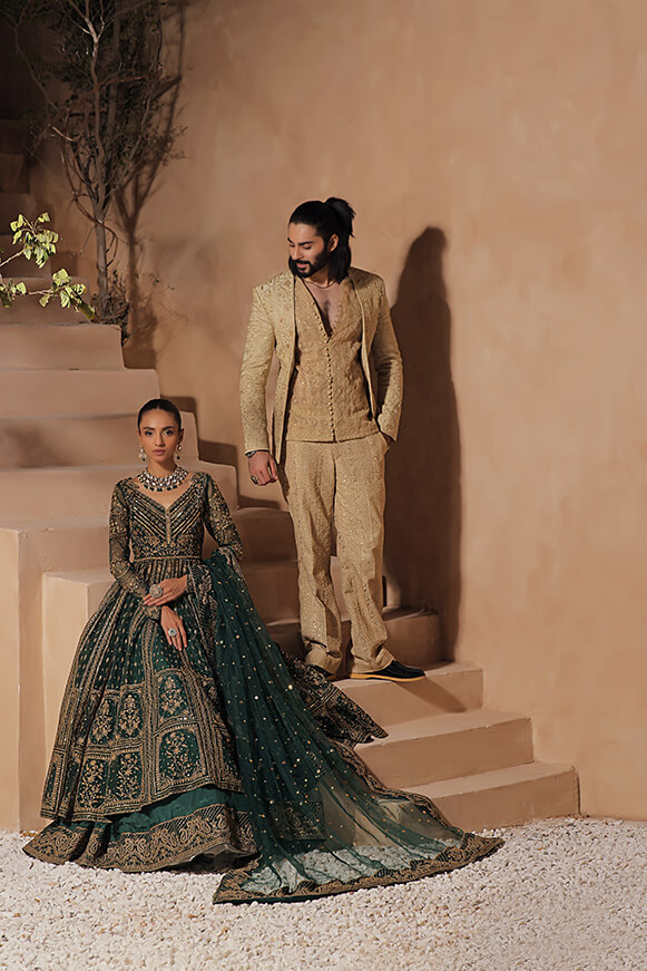 Royal Gold Embroidered Raw Silk Sherwani (3-Piece) - Image 8