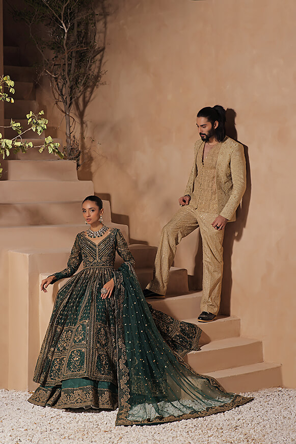 Royal Gold Embroidered Raw Silk Sherwani (3-Piece) - Image 9