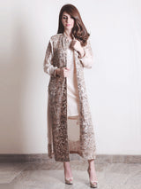 Gold Hand-Embroidered Chiffon Long Jacket (3-Piece) - Image 3