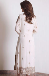 Gold Hand-Embroidered Chiffon Long Jacket (3-Piece) - Image 4