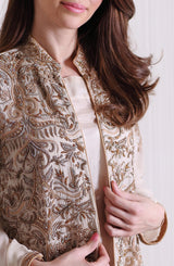 Gold Hand-Embroidered Chiffon Long Jacket (3-Piece) - Image 5