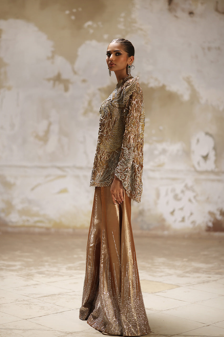 Gold Zardozi Tissue Silk Jacket Set (3-Piece) - Image 3