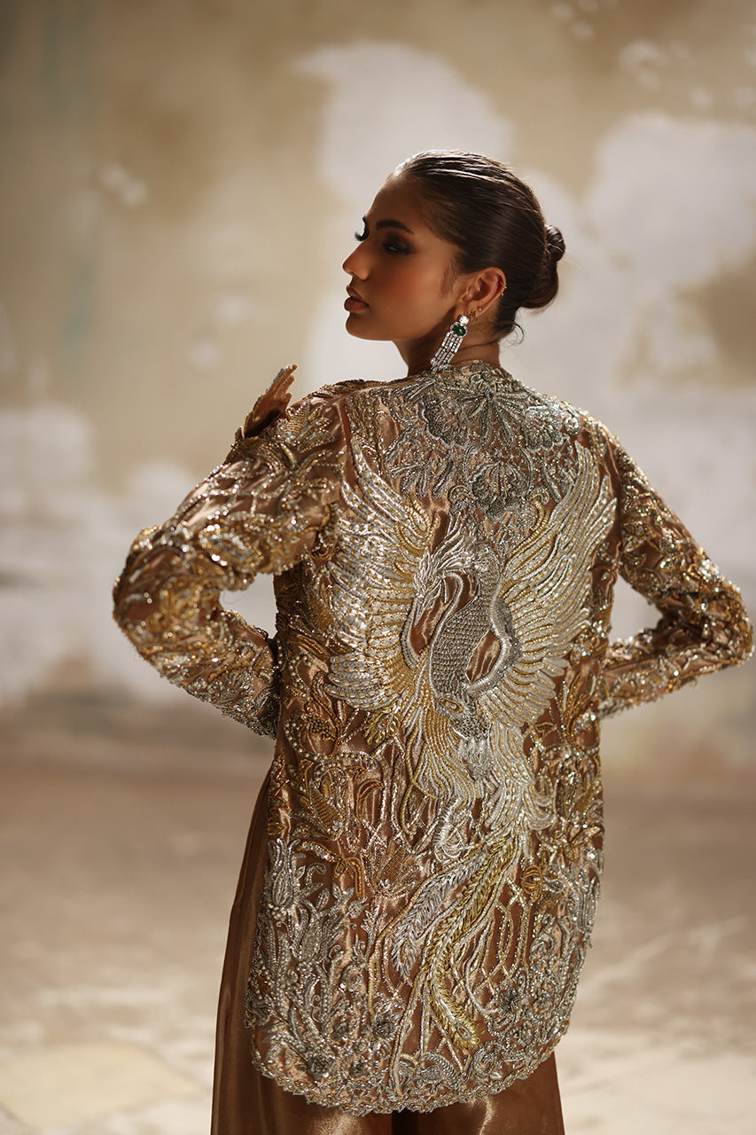 Gold Zardozi Tissue Silk Jacket Set (3-Piece) - Image 5