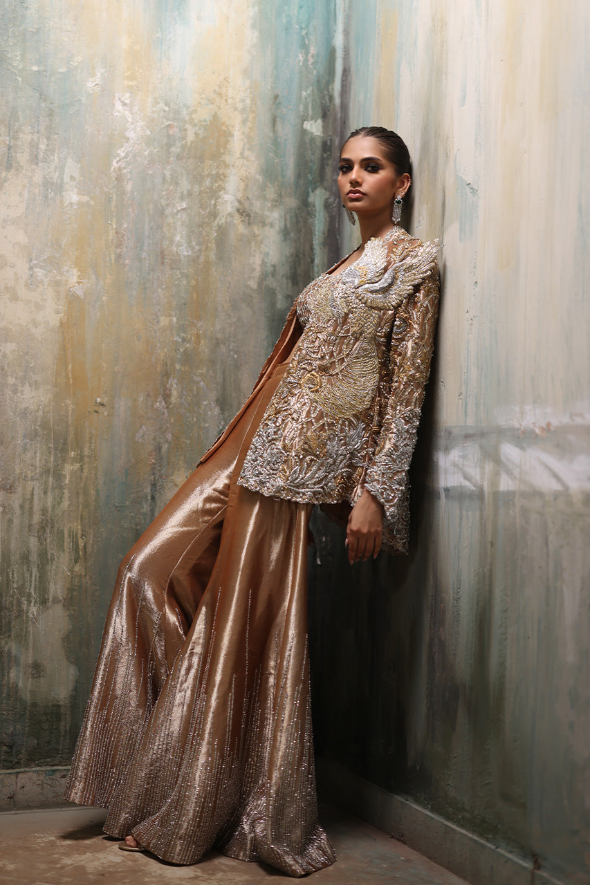 Gold Zardozi Tissue Silk Jacket Set (3-Piece) - Image 7